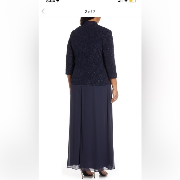 Alex Evenings Mock Two-Piece Gown With Jacket size 20W New Navy color - Picture 4 of 7